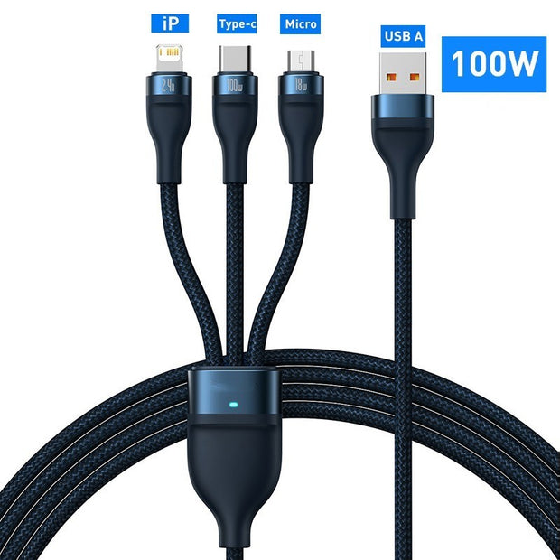 3 In 1 USB C Cable For IPhone 14 Pro 11 Charger Cable 100W