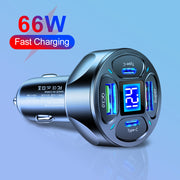 66W 2USB 2Type-c Digital Display Car Charger Support Super Fast Charge