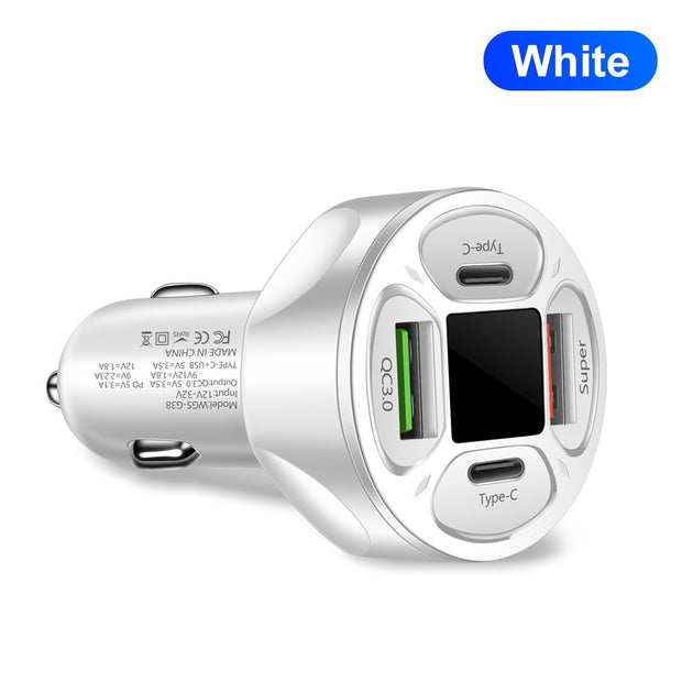 66W 2USB 2Type-c Digital Display Car Charger Support Super Fast Charge