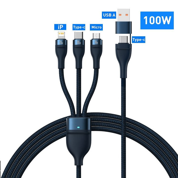 3 In 1 USB C Cable For IPhone 14 Pro 11 Charger Cable 100W