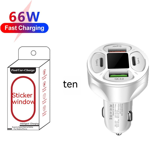 66W 2USB 2Type-c Digital Display Car Charger Support Super Fast Charge